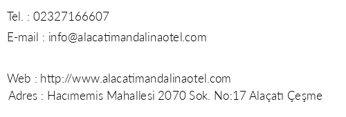 Alaat Mandalina Otel telefon numaralar, faks, e-mail, posta adresi ve iletiim bilgileri
